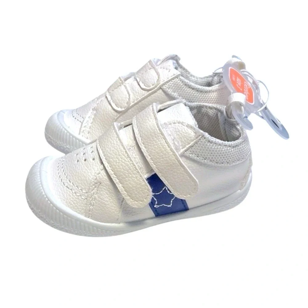 Gerber White Sneakers Size 3 (6-9 months) Blue Stars Kids Shoes‎ Hook & Loop